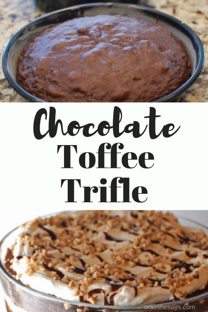 So, this Chocolate Toffee Trifle is one of those desserts that is so insanely easy but when you bring it in the room...mouths drop. www.orsoshesays.com #dessert #recipe #chocolate #trifle #toffee #chocolatetoffeetrifle