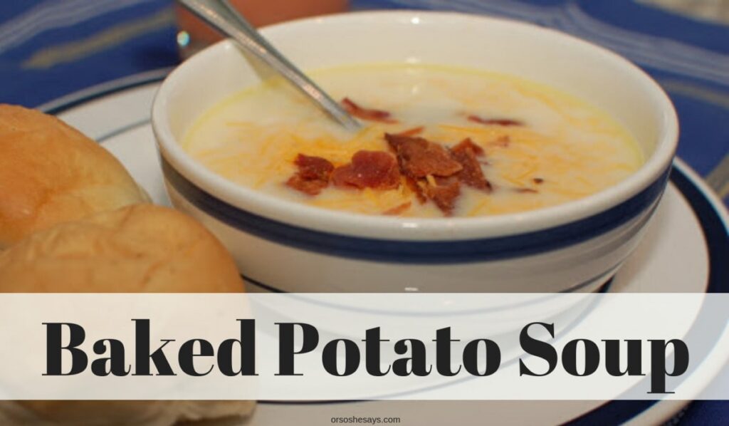 Two great recipes for Christmas ~ baked potato soup and New Orleans bread pudding plus some fun Christmas traditions! #recipes #christmas #bakedpotatosoup #breadpudding #caramel sauce #traditions