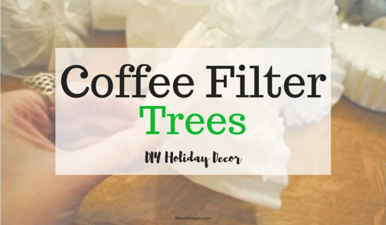 Coffee Filter Trees are a simple holiday DIY decor idea you can do with the kids. With a little pinning and trimming, you can transform the filters into festive centerpieces! www.orsoshesays.com #christmas #coffee #DIY #decor #holidaydecor