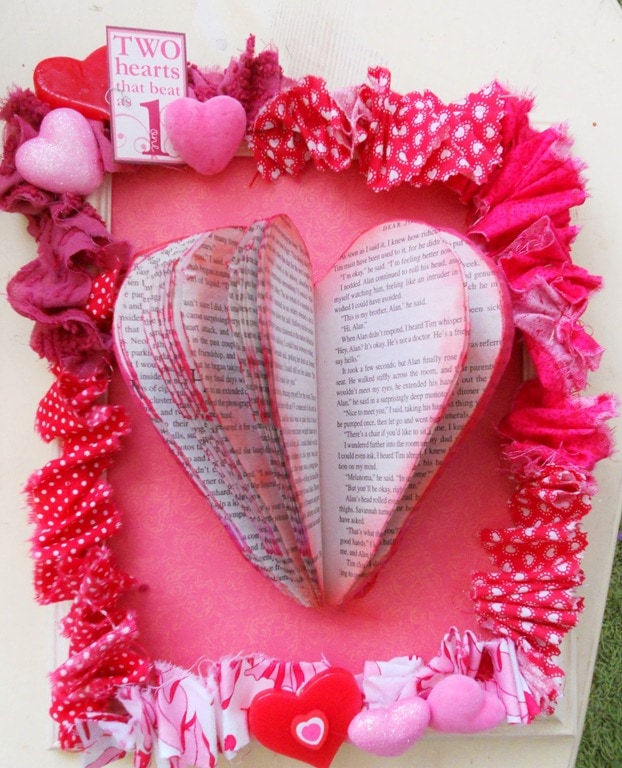 Paper book heart project for Valentine's Day on orsoshesays.com #paperbookheart #paperheart #bookheart #craft #DIY #valentinesday #osss