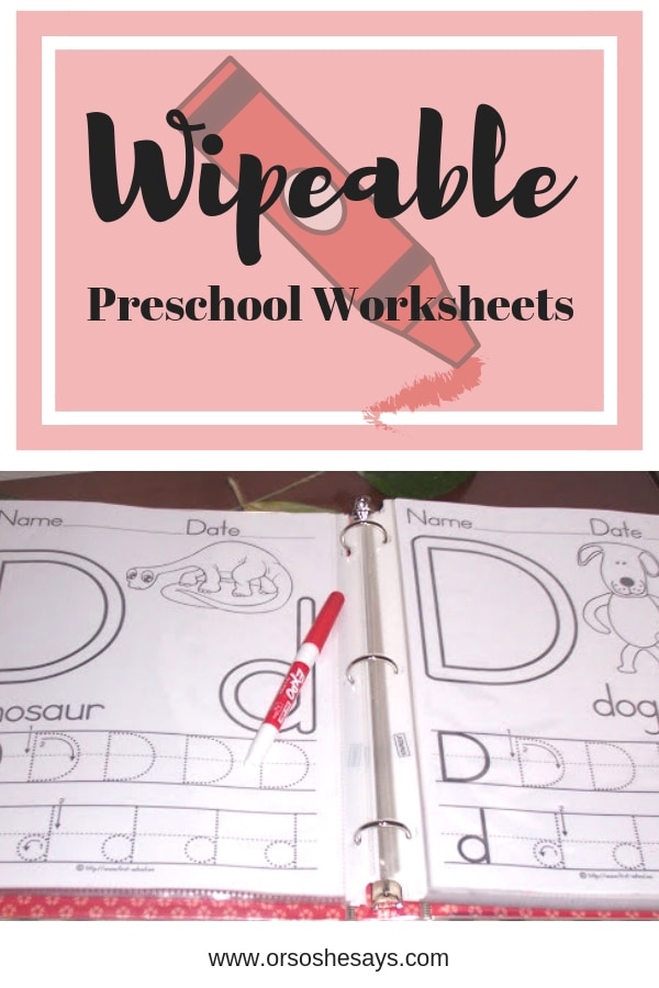 Wipeable Preschool Worksheets mean you only invest once in something your little learner can use over and over again. Get the details on www.orsoshesays.com