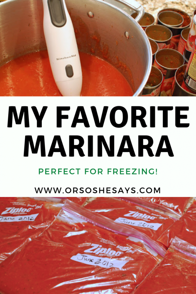 My favorite homemade marinara sauce... PERFECT for freezing for quick meals! #marinara #easymeals #dinnertime