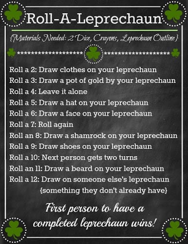 Roll-A-Leprechaun free printable St. Patrick's day games.