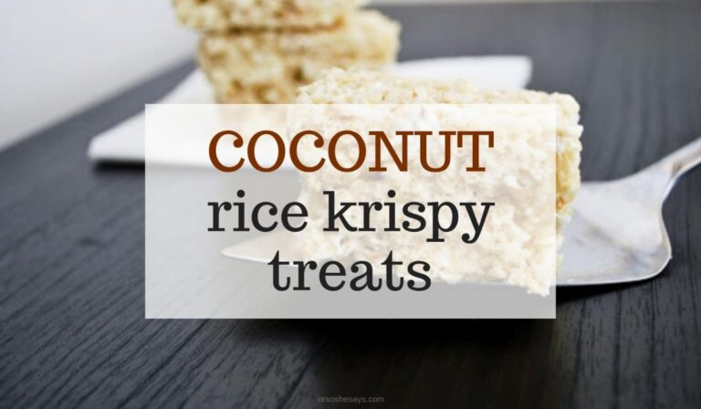 these coconut rice krispy treats are winners. The toasted coconut adds that awesome nutty flavor as well as pumps up the soft chewiness of these treats. Get the recipe on www.orsoshesays.com #recipe #dessert #treats #coconut #ricekrsipytreats #coconutricekrispytreats