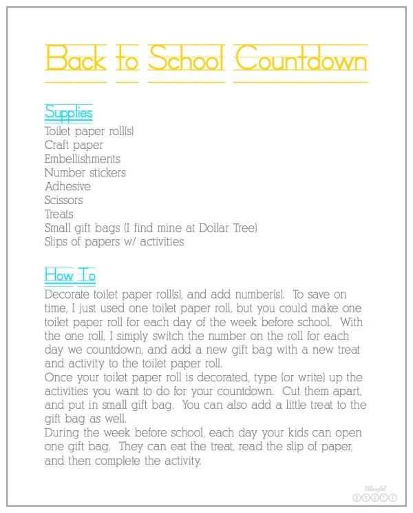 Back to School Countdown Instructions