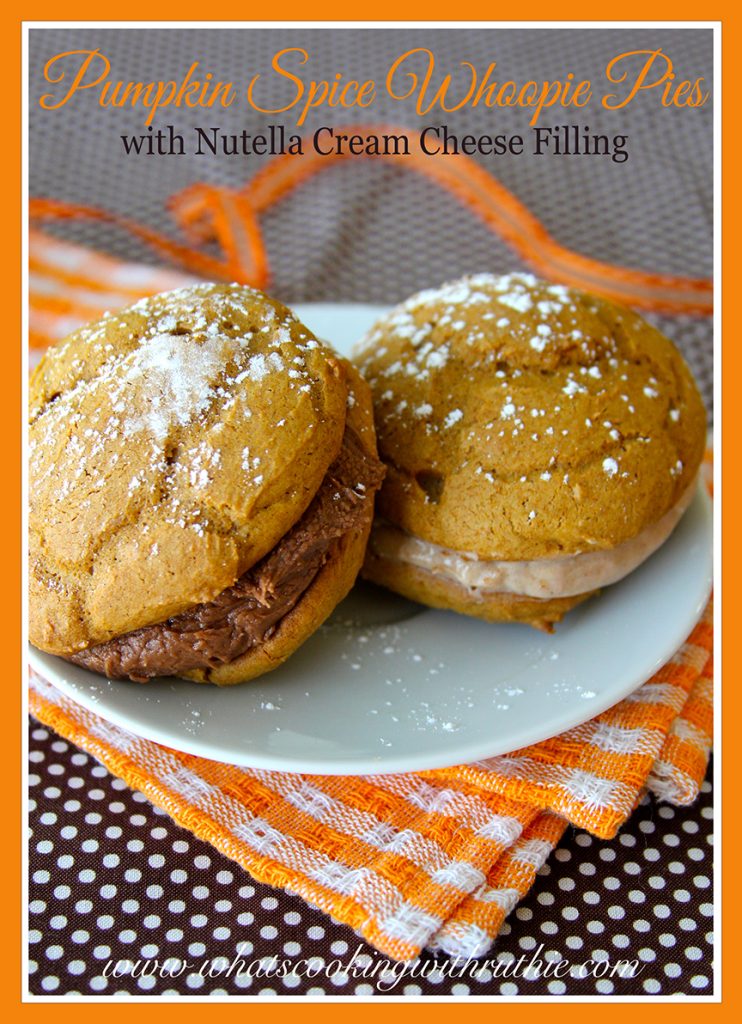 Pumpkin Spice Whoopie Pies with Nutella Filling by www.whatscookingwithruthie.com