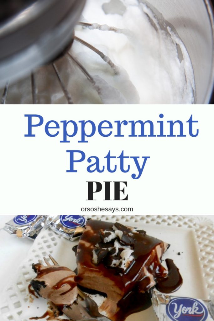 Frozen peppermint patty pie on www.orsoshesays.com #pie #recipe #dessert #peppermintpattypie #peppermintpatty
