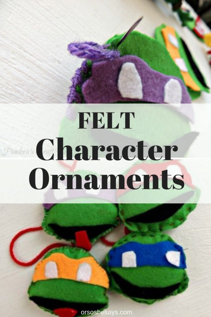 Felt Ornaments - Craft Your Kids' Favorite Characters this Christmas www.orsoshesays.com #christmas #DIY #feltornaments #ninjaturtles #hellokitty #characterornaments