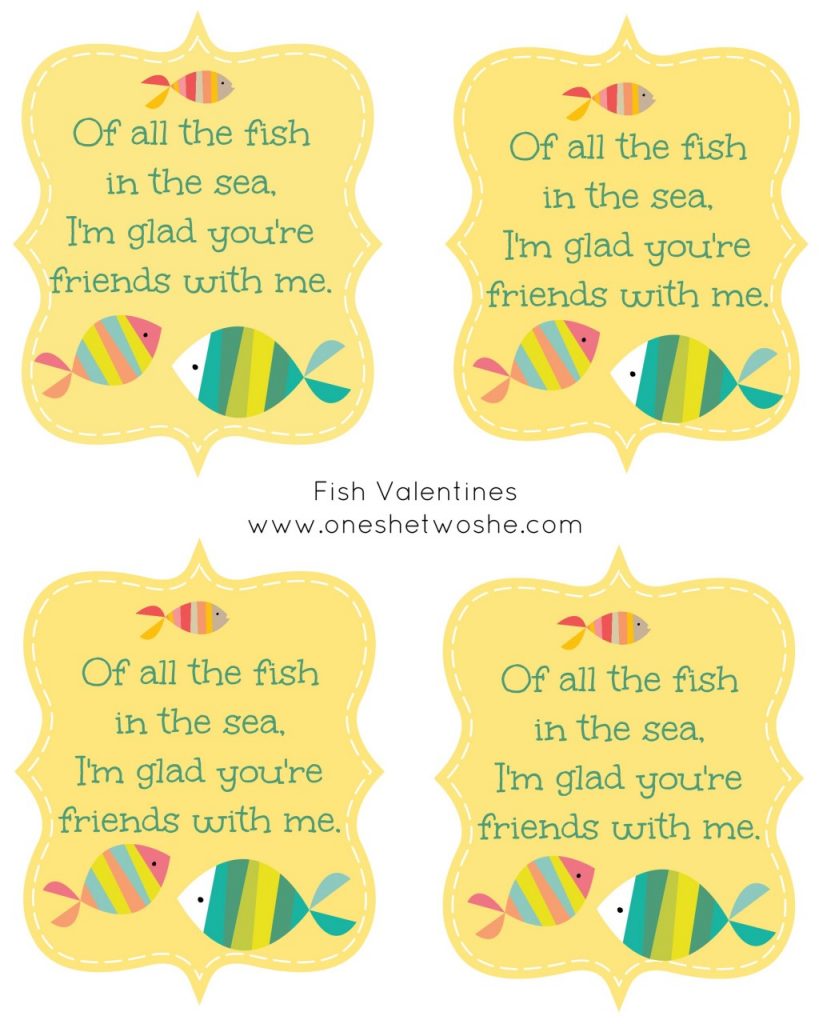 Get a free Fish Valentine printable today, and use it for all the Goldfish and Swedish Fish lovin' kiddos you know! 'Of all the fish in the sea...' on the blog: www.orsoshesays.com