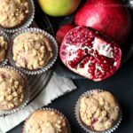 Skinny Pomegranate Pear Muffins with Ginger Oat Streusel | Baking a Moment