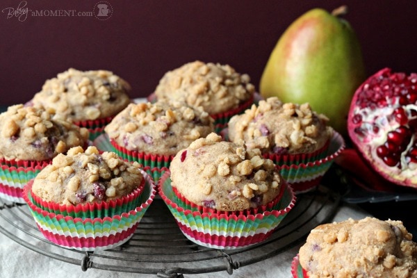 Skinny Pomegranate Pear Muffins with Ginger Oat Streusel