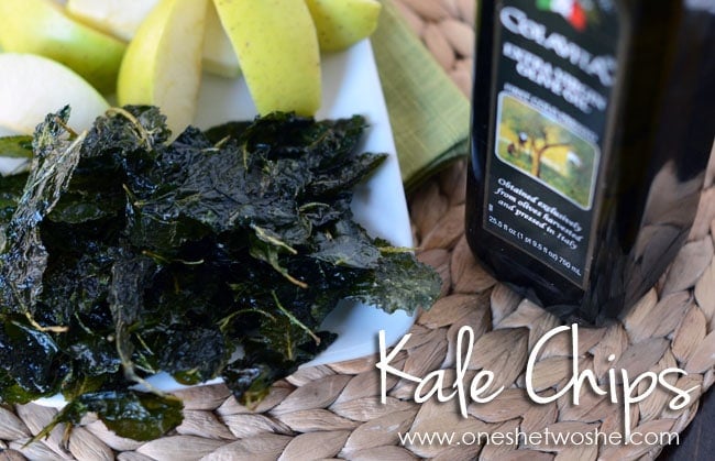 Kale Chips ~ Kids Love Them! www.oneshetwohse.com #kale #kalechips #healthysnacks #recipe