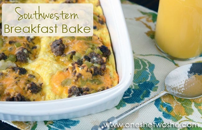 Southwestern Breakfast Bake ~ Easy and hearty breakfast! www.oneshetwoshe.com