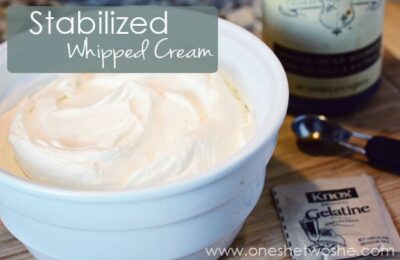 Stabilized Whipped Cream www.oneshetwoshe.com