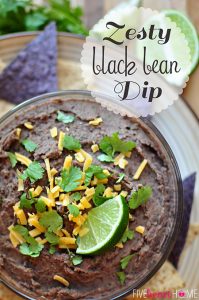 Zesty Black Bean Dip ~ a healthy, quick and easy snack for Super Bowl Sunday or any day | FiveHeartHome.com for OneSheTwoShe.com