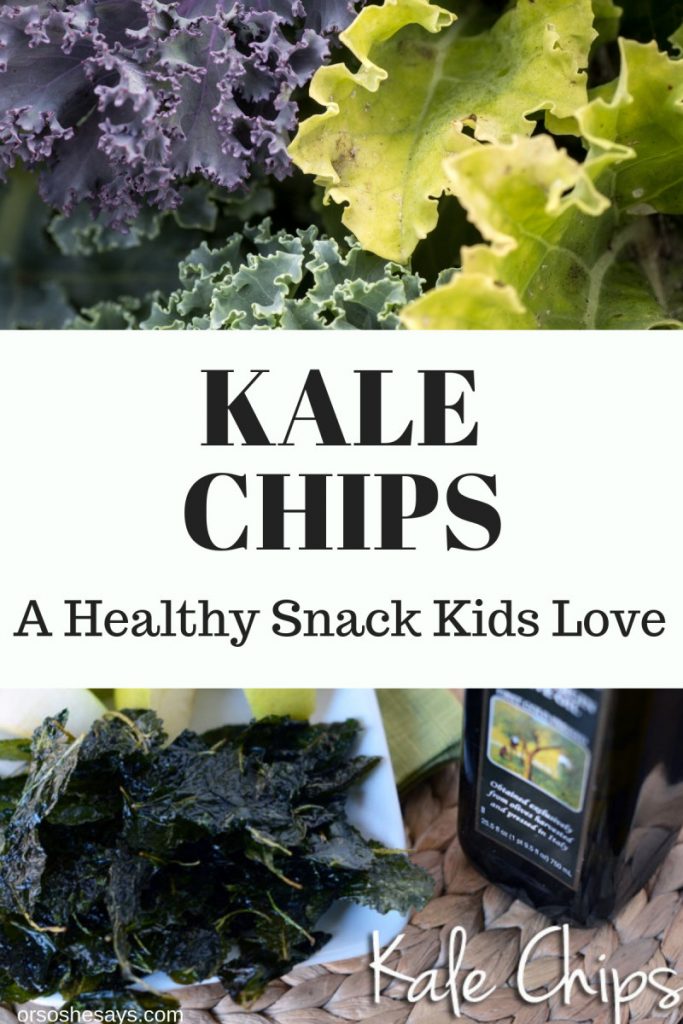 Kale Chips ~ Kids Love Them! www.oneshetwohse.com #kale #kalechips #healthysnacks #recipe