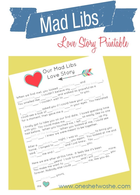 Our Mad Libs Love Story ~ Free Printable (and laughs!) - Or so she says...