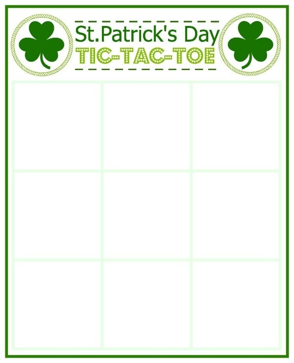 tic tac toe printable st patricks day