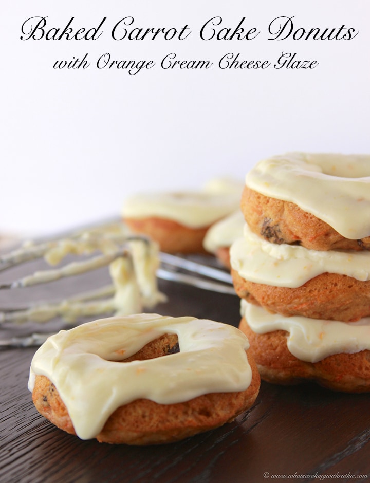 Baked Carrot Cake Donuts with Orange Cream Cheese Glaze by www.whatscookingwithruthie.com