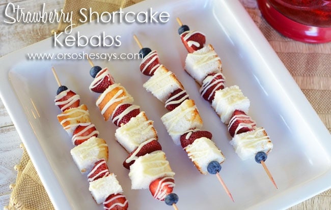 Strawberry Shortcake Kabob Dessert on www.orsoshesays.com #strawberryshortcake #dessert #recipe #kabob #kebabs #strawberryshortcakekebabs #dessertbebabs