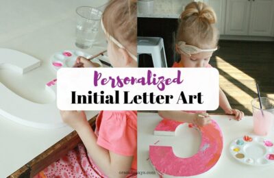 Personalized Initial Letter Art on www.orsoshesays.com. A fun project to do with (or without!) the kids. #initialart #letterart #lettering #homedecor #DIY #crafts