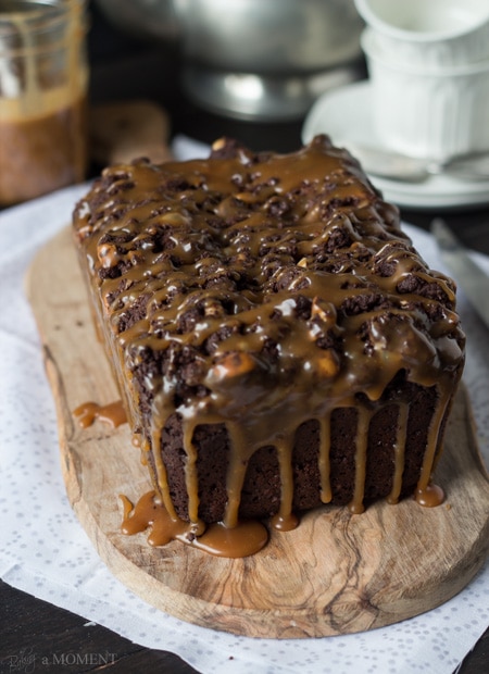 Chocolate Hazelnut Streusel Bread with Salted Caramel Drizzle | Baking a Moment