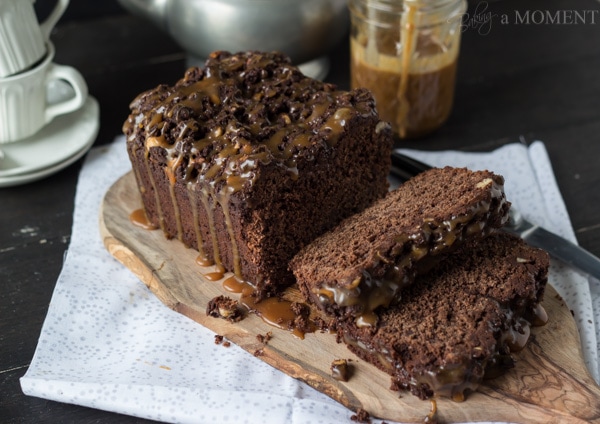 Chocolate Hazelnut Streusel Bread with Salted Caramel Drizzle | Baking a Moment