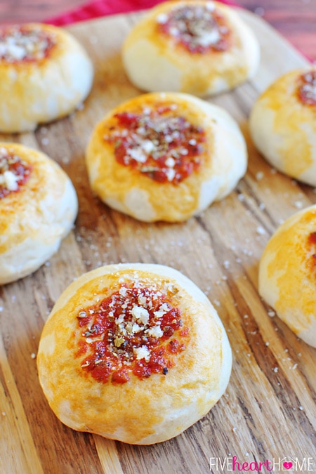 Mozzarella Bubble Biscuits ~ stuffed with gooey melted cheese, these make a perfect appetizer, snack, or accompaniment to Italian fare | FiveHeartHome.com for OneSheTwoShe.com