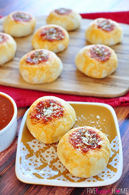 Mozzarella Bubble Biscuits ~ stuffed with gooey melted cheese, these make a perfect appetizer, snack, or accompaniment to Italian fare | FiveHeartHome.com for OneSheTwoShe.com