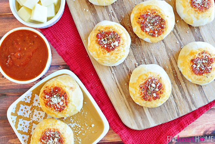 Mozzarella Bubble Biscuits ~ stuffed with gooey melted cheese, these make a perfect appetizer, snack, or accompaniment to Italian fare | FiveHeartHome.com for OneSheTwoShe.com