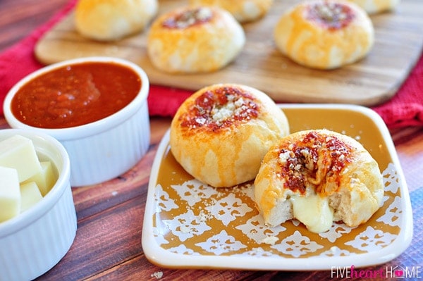 Mozzarella Bubble Biscuits ~ stuffed with gooey melted cheese, these make a perfect appetizer, snack, or accompaniment to Italian fare | FiveHeartHome.com for OneSheTwoShe.com