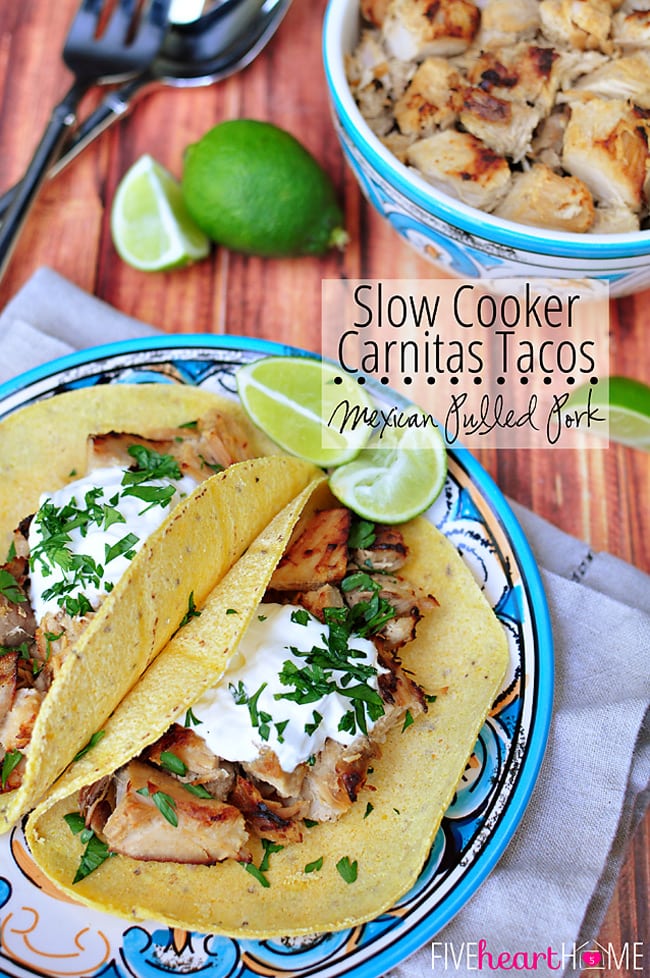 Slow Cooker Carnitas Tacos ~ Mexican Pulled Pork | FiveHeartHome.com