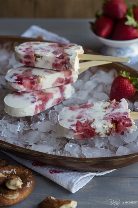 Strawberry Pretzel Popsicles | Baking a Moment