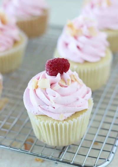 Coconut Lemon Cupcakes with Raspberry Frosting