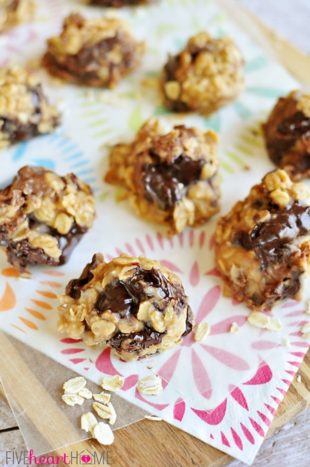 No-Bake Peanut Butter Chocolate Chunk Cookies | FiveHeartHome.com for OneSheTwoShe.com