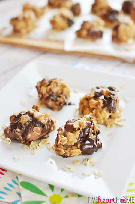 No-Bake Peanut Butter Chocolate Chunk Cookies | FiveHeartHome.com for OneSheTwoShe.com