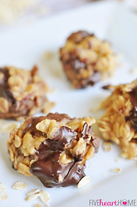 No-Bake Peanut Butter Chocolate Chunk Cookies | FiveHeartHome.com for OneSheTwoShe.com