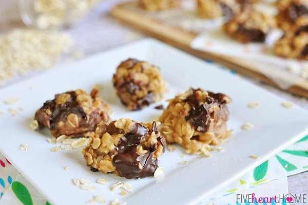 No-Bake Peanut Butter Chocolate Chunk Cookies | FiveHeartHome.com for OneSheTwoShe.com