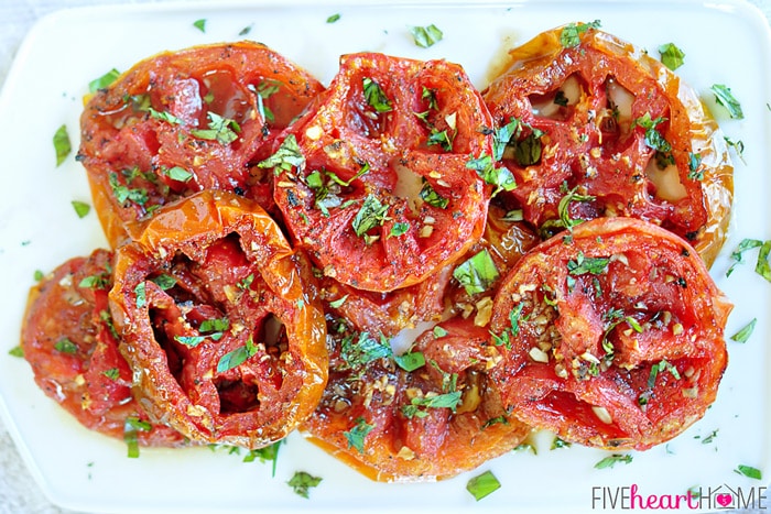 Balsamic Roasted Tomatoes | FiveHeartHome.com for OneSheTwoShe.com