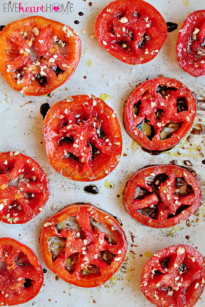 Balsamic Roasted Tomatoes | FiveHeartHome.com for OneSheTwoShe.com