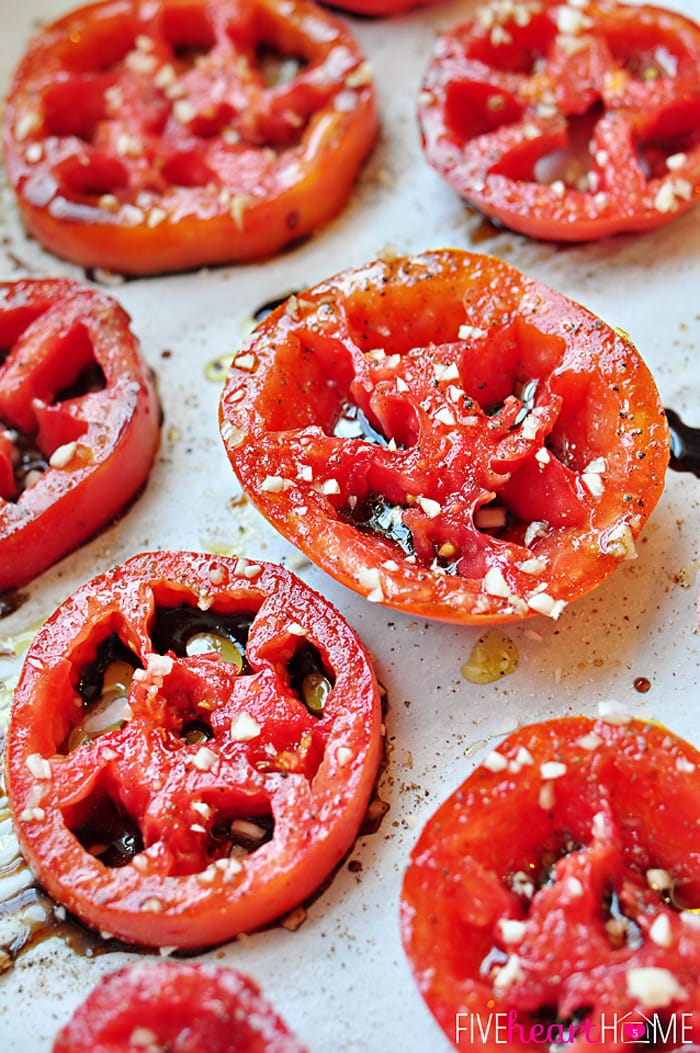 Balsamic Roasted Tomatoes | FiveHeartHome.com for OneSheTwoShe.com