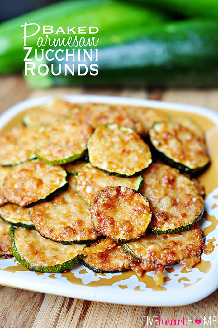 Baked Parmesan Zucchini Rounds ~ only 2 ingredients! | FiveHeartHome.com