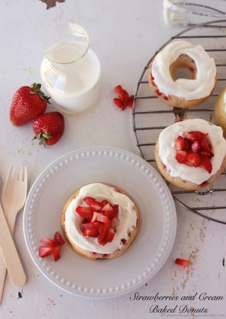 Strawberries and Cream Baked Donuts by www.whatscookingwithruthie.com