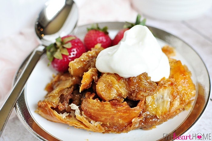 Easy Caramel Croissant Bread Pudding | FiveHeartHome.com for OneSheTwoShe.com