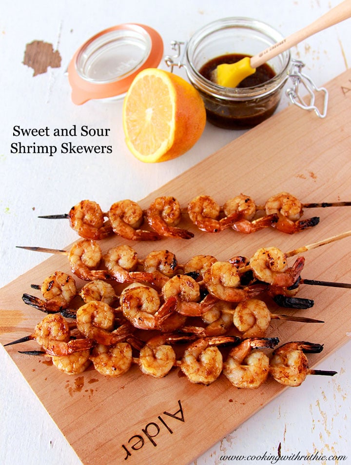 Sweet and Sour Shrimp Skewers on www.cookingwithruthie.com