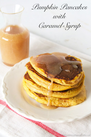 Pumpkin Pancakes with Caramel Syrup by www.whatscookingwithruthie.com
