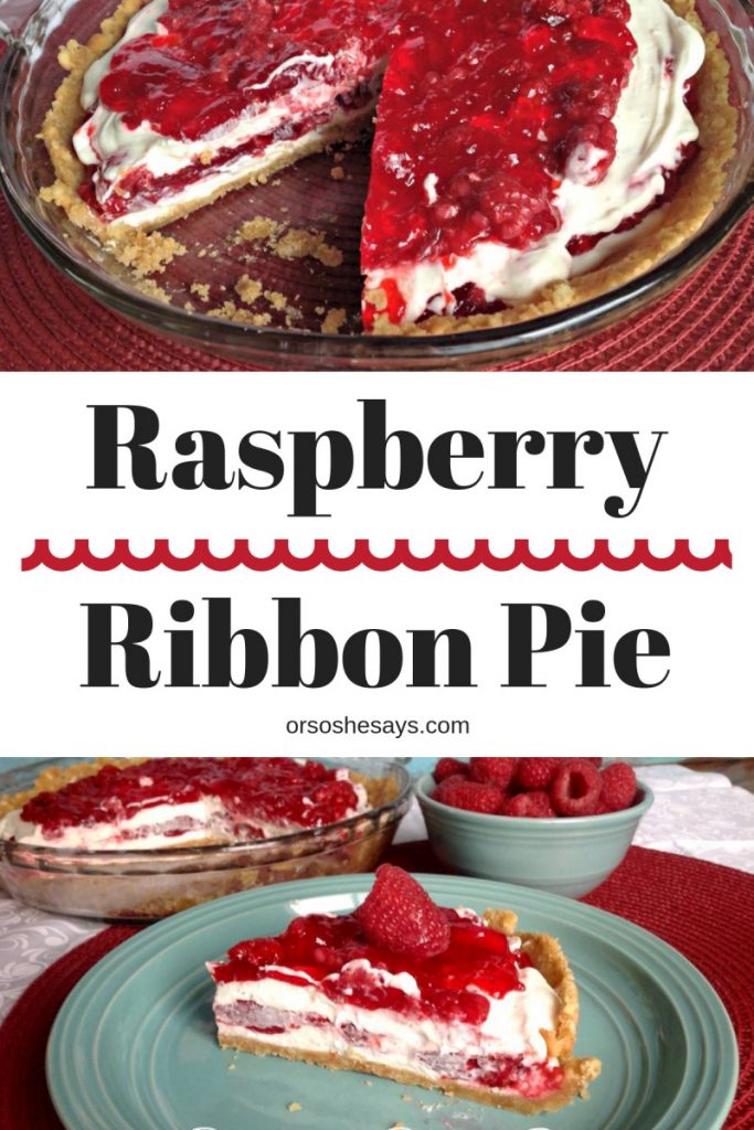 Raspberry ribbon pie has always been one of the favorites, and is always one of the first ones gone. The vanilla wafer crust is the bomb & you can't go wrong with cream cheese and raspberries! Get the recipe on www.orsoshesays.com #thanksgiving #pie #dessert #recipe #ldsblogger #lds #mormonblogger #mormon 