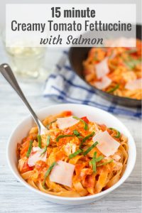 Fettuccine in a Creamy Tomato Sauce with Salmon - on the table in 15 minutes.