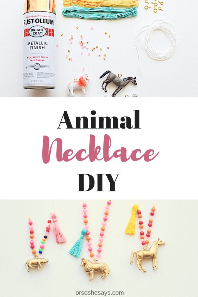 To kick off our summer crafting fun, we decided to make some whimsical little animal necklaces. Its a simple, kid-friendly project that you can help them make in under an hour! www.orsoshesays.com #diy #animal #necklace #animalnecklace #crafts #craftsforkids