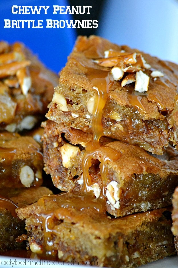 Chewy Peanut Brittle Brownies by Lady Behind the Curtain